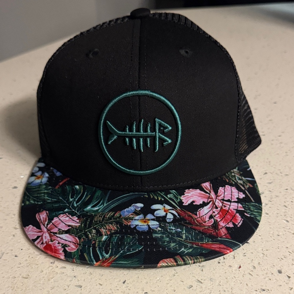 Floral Brim Black Trucker Hat